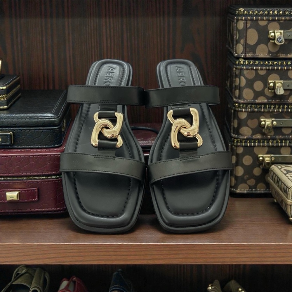 Aerosoles Black Sandals with Gold Accent